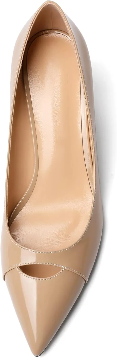 Zamikoo Women's Mid Block Heel Pumps, Pointed Toe Slip On Chunky Heels Ladies Work Office Dress Shoes 2.5 Inches