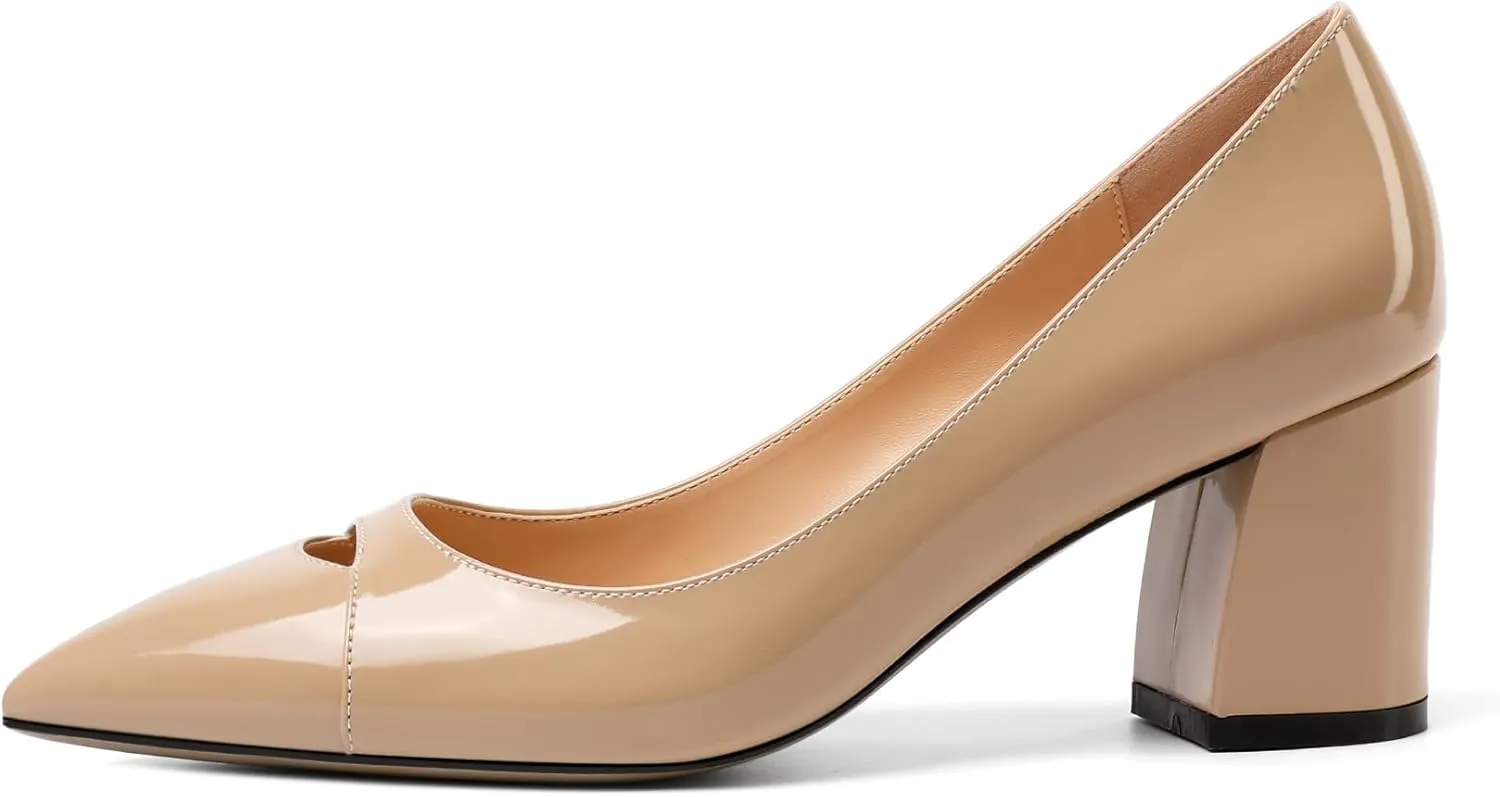 Zamikoo Women's Mid Block Heel Pumps, Pointed Toe Slip On Chunky Heels Ladies Work Office Dress Shoes 2.5 Inches
